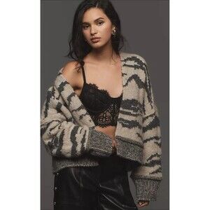 Anthropologie Pilcro Oversized Wool Blend Zebra Print Open Cardigan Retails $148